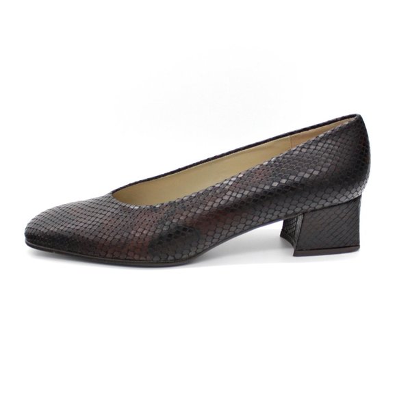 Vintage 90s Etienne Aigner Chunky Snakeskin Brown Block Heel Pumps Size 7.5 - Picture 1 of 9